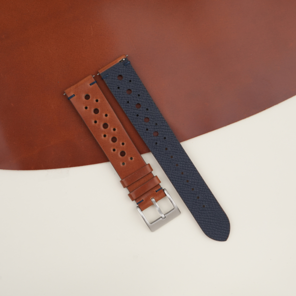 Rally Cognac Shell Lining Navy Epsom Leather Watch Strap