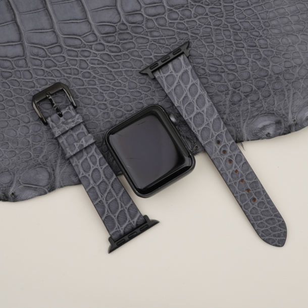 Vintage Stone Grey Round Scales Alligator Leather Apple Watch Band