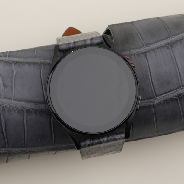 Vintage Stone Grey Alligator Round Scales Leather Samsung Watch Band