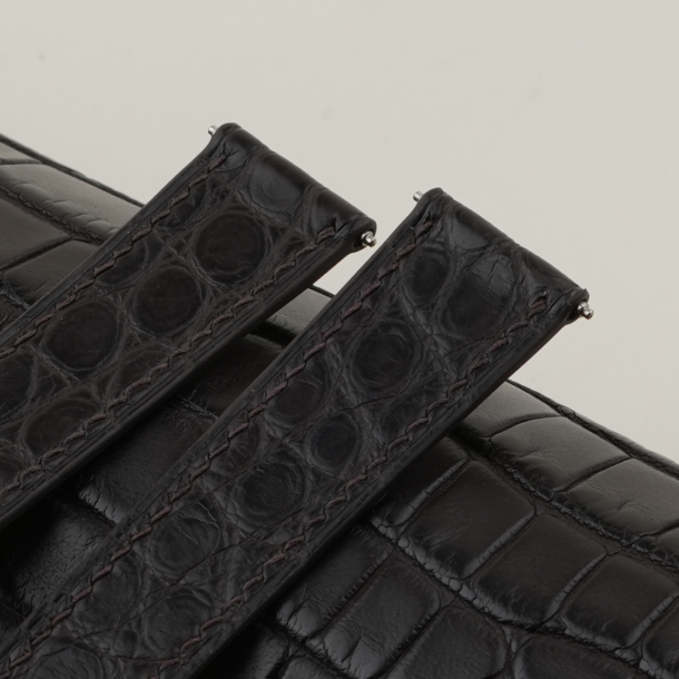 Fixed 2 Sides Dark Brown Alligator Round Scales Leather Watch Strap