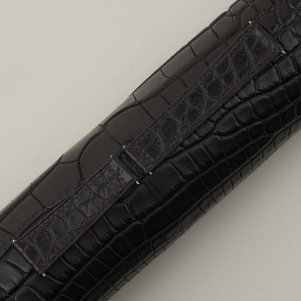 Fixed 2 Sides Dark Brown Alligator Round Scales Leather Watch Strap