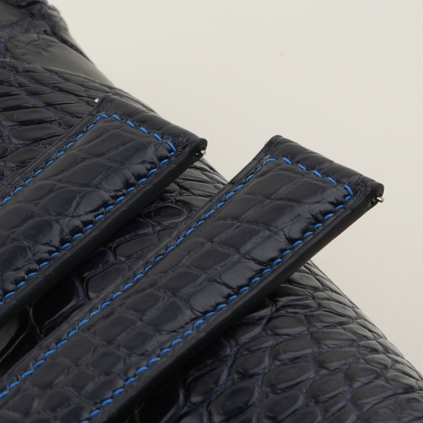 Blue Stitching Midnight Blue Alligator Round Scales Leather Watch Strap