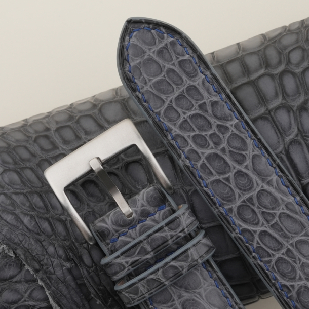 Stone Grey Alligator Round Scales Leather Navy Epsom Lining Watch Strap
