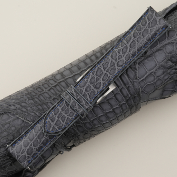 Stone Grey Alligator Round Scales Leather Navy Epsom Lining Watch Strap