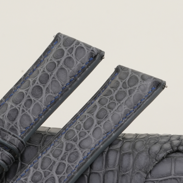 Stone Grey Alligator Round Scales Leather Navy Epsom Lining Watch Strap