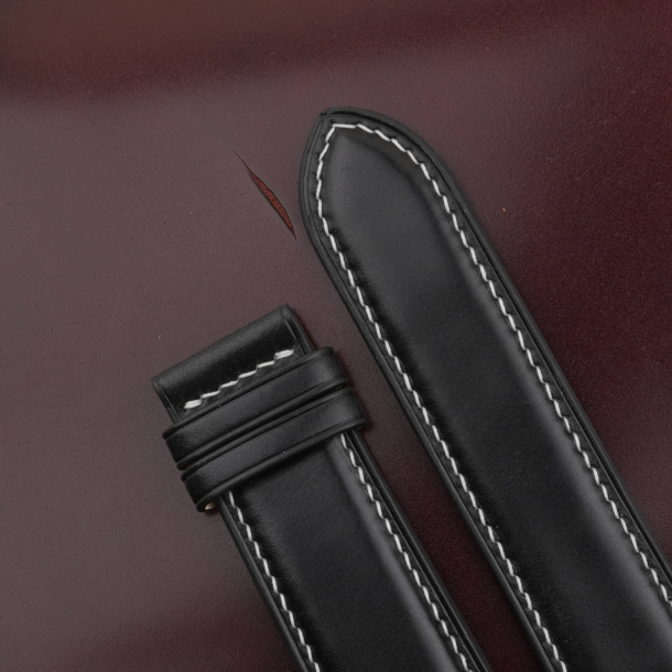 Curved End Full Padded Black Shell Cordovan Leather Watch Strap