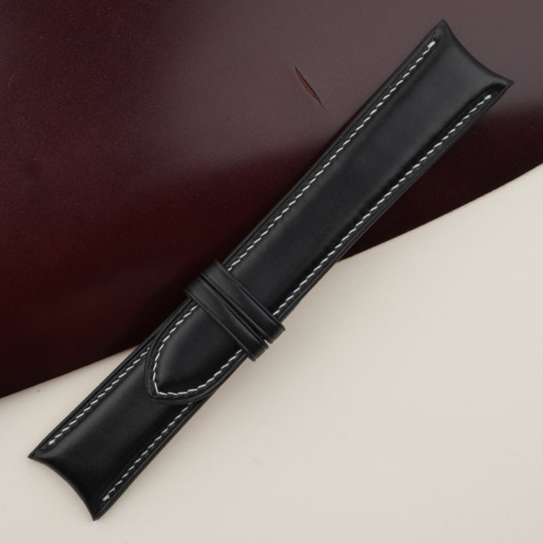 Curved End Full Padded Black Shell Cordovan Leather Watch Strap