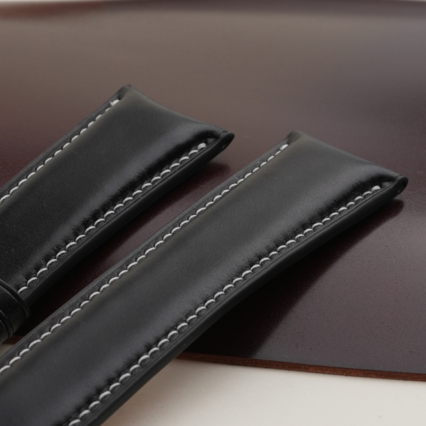 Curved End Full Padded Black Shell Cordovan Leather Watch Strap