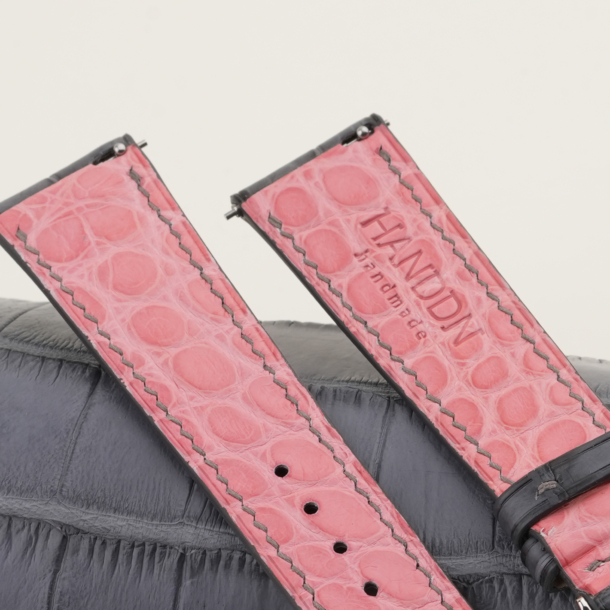 Stone Grey Alligator Lining Pink Alligator Leather Watch Strap