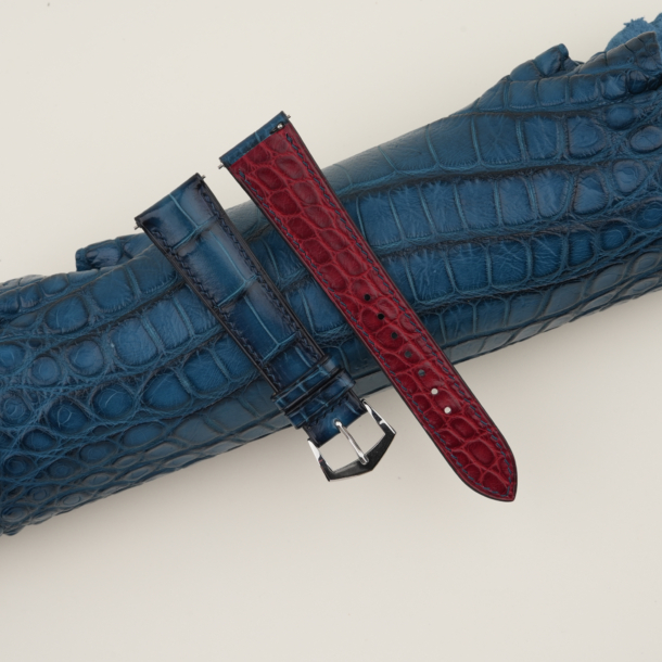Patina Blue Alligator Leather Lining Bordeaux Alligator Watch Strap