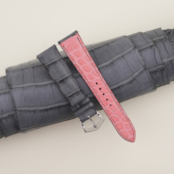 Stone Grey Alligator Lining Pink Alligator Leather Watch Strap