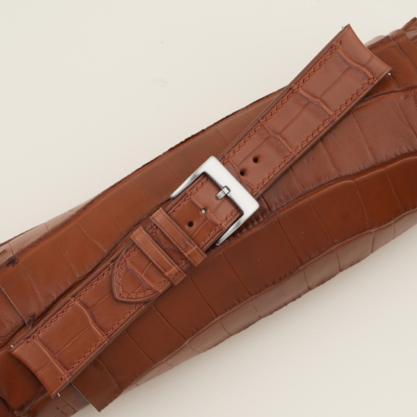 Curved End Cognac Alligator Leather Watch Strap