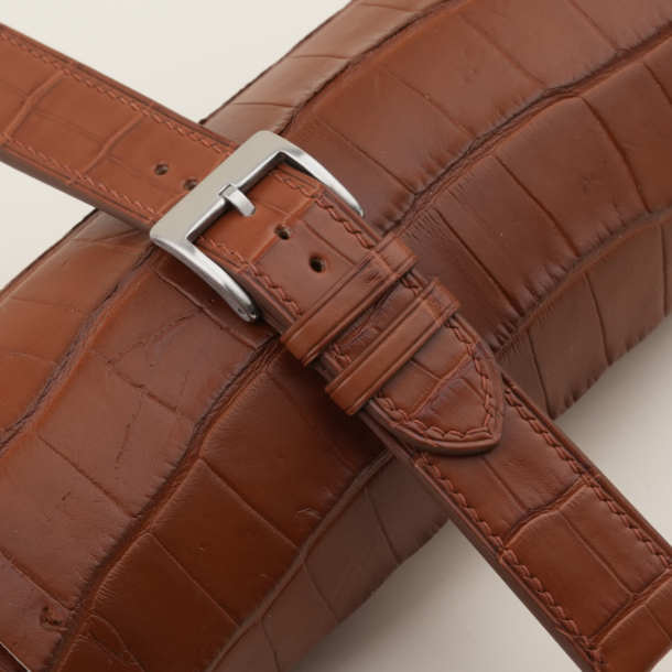 Curved End Cognac Alligator Leather Watch Strap