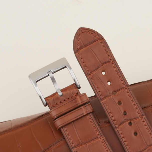 Curved End Cognac Alligator Leather Watch Strap