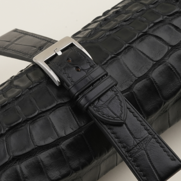Black Alligator Lining Pearl White Epsom Leather Watch Strap