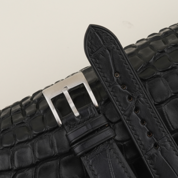 Black Alligator Lining Pearl White Epsom Leather Watch Strap