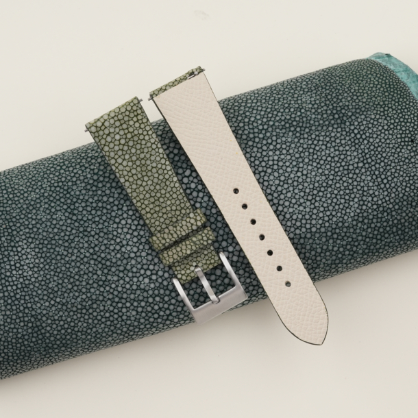 Vintage Olive Stingray Lining Pearl White Epsom Leather Watch Strap 2 Vintage Moss Stingray Lining Pearl White Epsom Leather Watch Strap