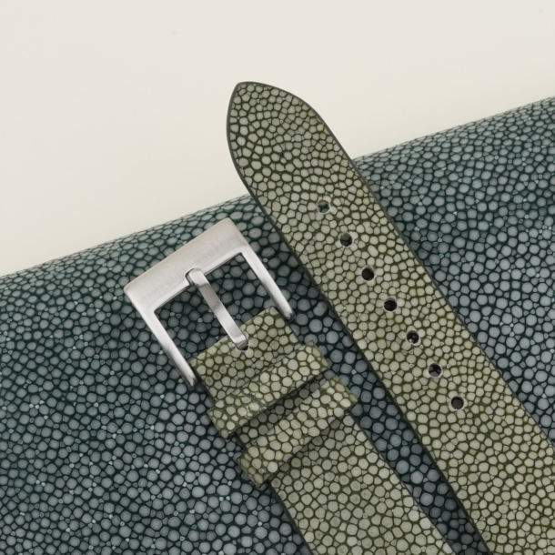 Vintage Olive Stingray Lining Pearl White Epsom Leather Watch Strap 3 Vintage Moss Stingray Lining Pearl White Epsom Leather Watch Strap