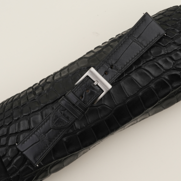 Black Alligator Lining Pearl White Epsom Leather Watch Strap