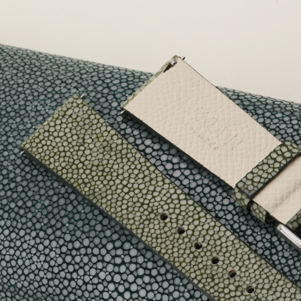 Vintage Olive Stingray Lining Pearl White Epsom Leather Watch Strap 5 Vintage Moss Stingray Lining Pearl White Epsom Leather Watch Strap