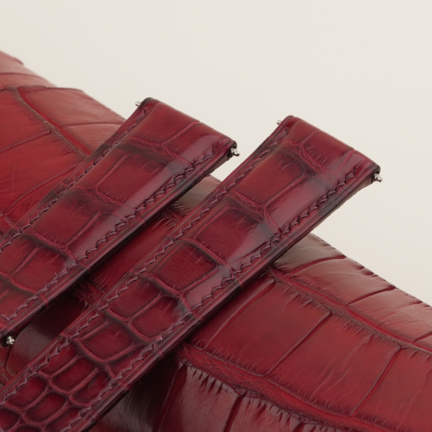 Fixed 2 Side Bordeaux Alligator Folded Edge Lining Epsom Leather Watch Strap