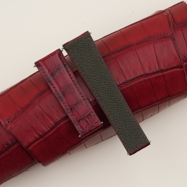 Fixed 2 Side Bordeaux Alligator Folded Edge Lining Epsom Leather Watch Strap