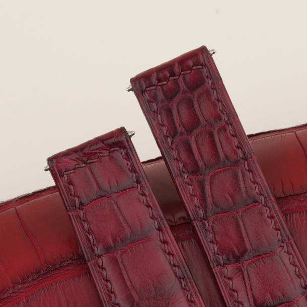 Fixed 2 Side Bordeaux Alligator Folded Edge Lining Epsom Leather Watch Strap