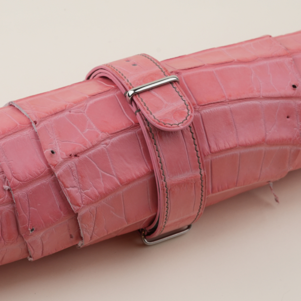 NATO Pink Alligator Lining Light Grey Alligator Round Scales Leather Watch Strap