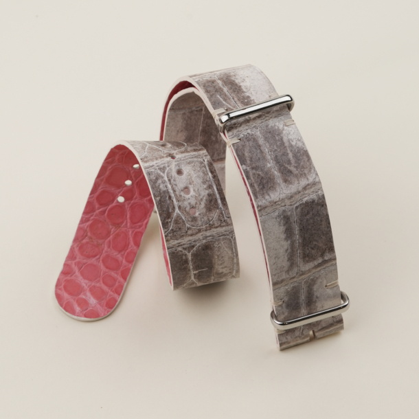 NATO Himalayan Alligator Lining Pink Alligator Round Scales Leather Watch Strap