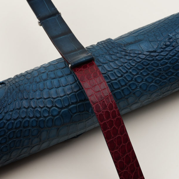 NATO Patina Blue Alligator Lining Bordeaux Alligator Round Scales Leather Watch Strap