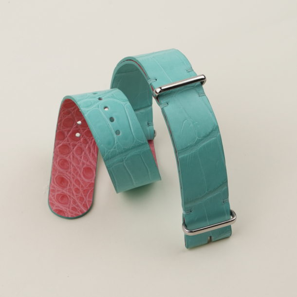 NATO Turquoise Alligator Lining Pink Alligator Round Scales Leather Watch Strap