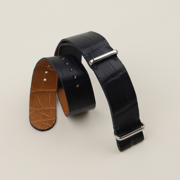 NATO Midnight Blue Alligator Lining Light Brown Alligator Leather Watch Strap