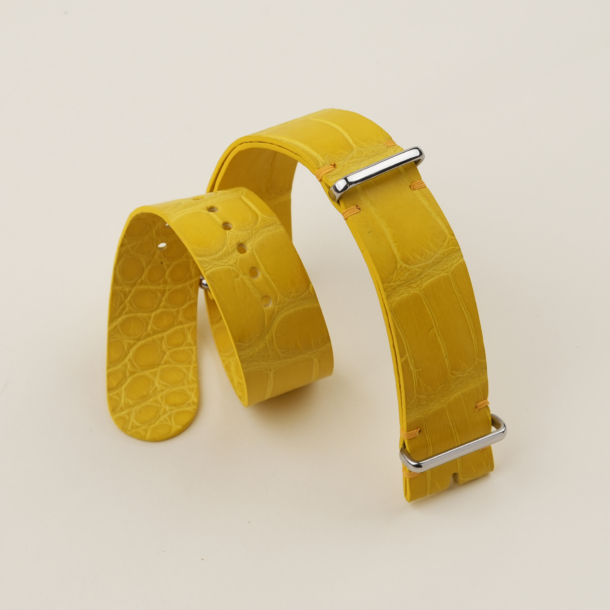 NATO Yellow Alligator Lining Yellow Alligator Round Scales Leather Watch Strap
