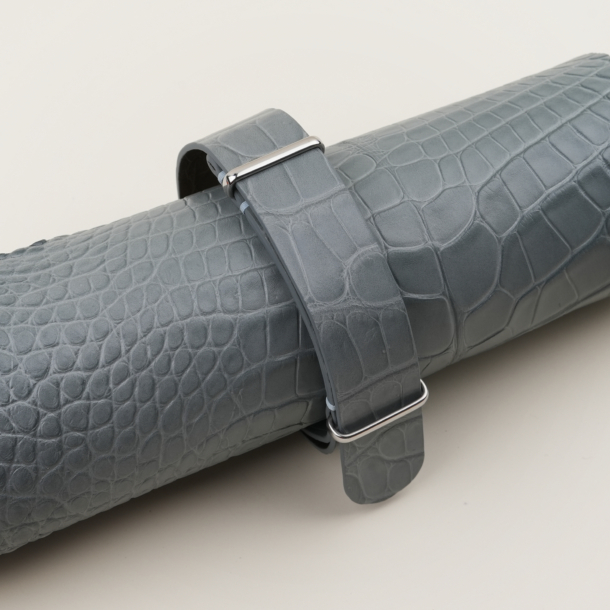 NATO Light Grey Alligator Lining Olive Alligator Round Scales Leather Watch Strap