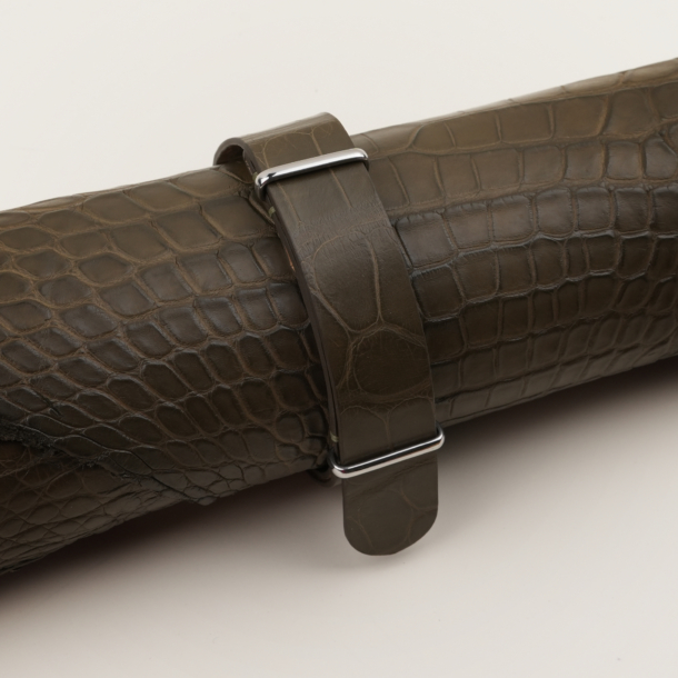 NATO Olive Alligator Lining Natural Alligator Round Scales Leather Watch Strap