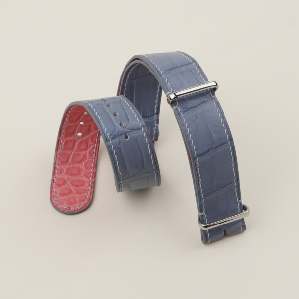 NATO Light Water Alligator Lining Pink Alligator Round Scales Leather Watch Strap
