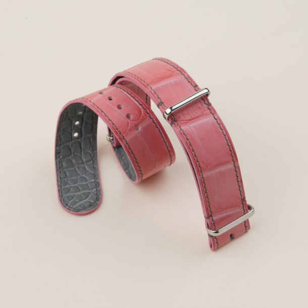 NATO Pink Alligator Lining Light Grey Alligator Round Scales Leather Watch Strap