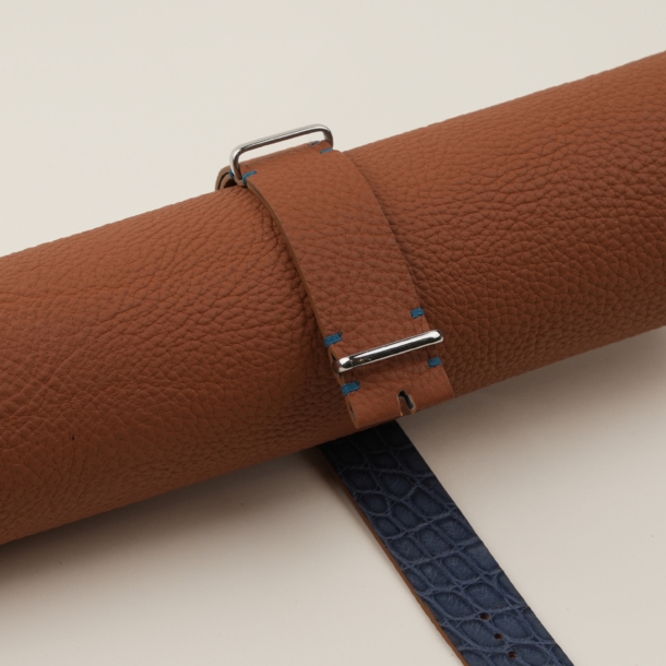 NATO Golden Togo Lining Jean Blue Alligator Round Scales Leather Watch Strap