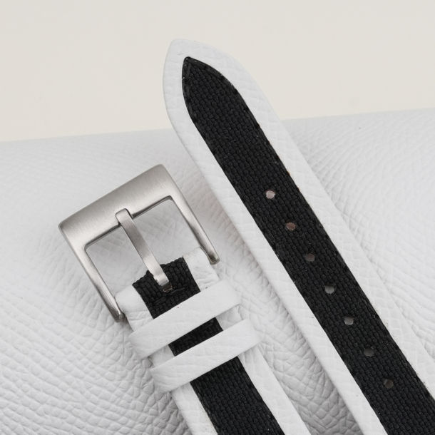 Black Canvas Folded Edge White Epsom Watch Strap