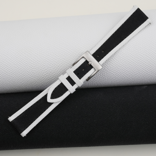 Black Canvas Folded Edge White Epsom Watch Strap