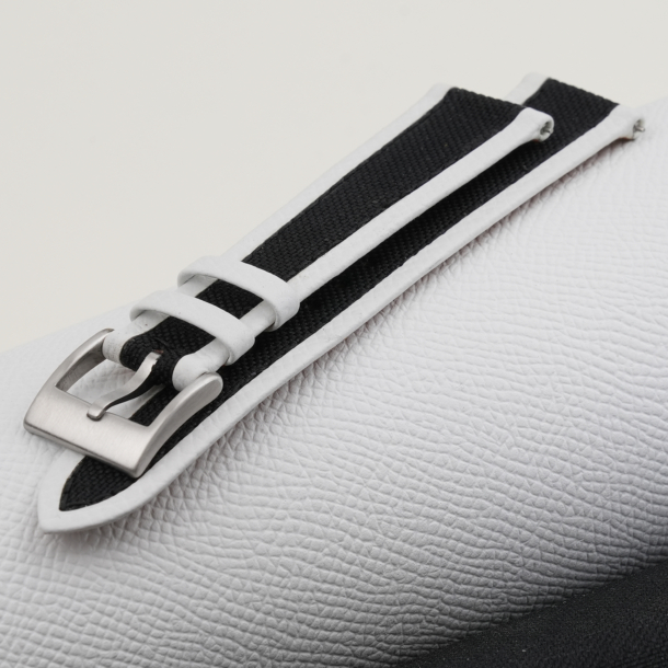 Black Canvas Folded Edge White Epsom Watch Strap