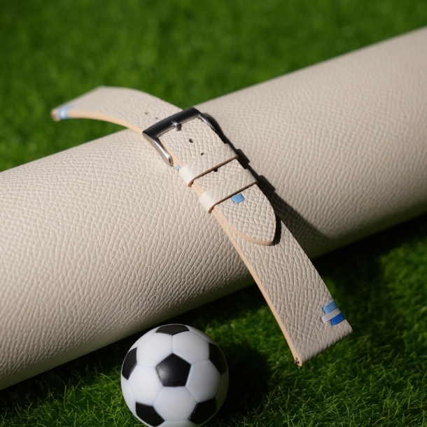 Pearl White Epsom Leather Argentina Flag Watch Strap