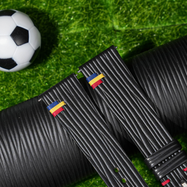 Black Calfskin Leather Romania Flag Watch Strap