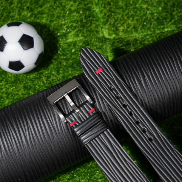 Black Calfskin Leather Romania Flag Watch Strap