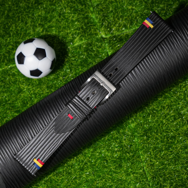 Black Calfskin Leather Romania Flag Watch Strap
