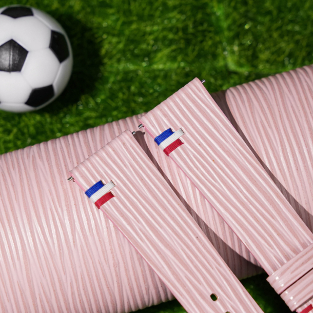 Pink Calfskin Leather France Flag Watch Strap