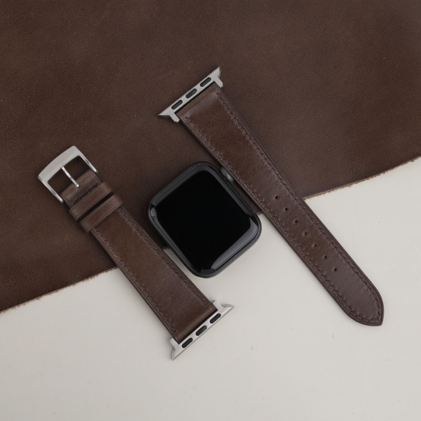 Umber Brown Box Calf Leather Apple Watch Band