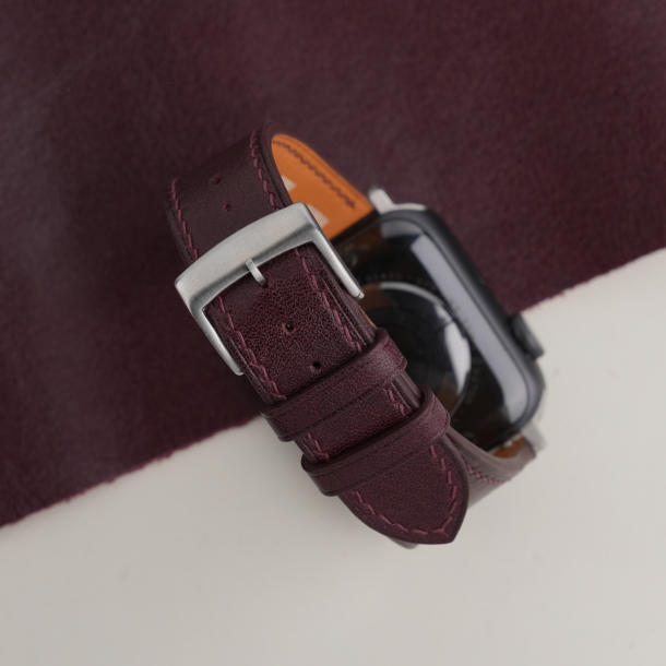 Dark Burgundy Box Calf Leather Apple Watch Band