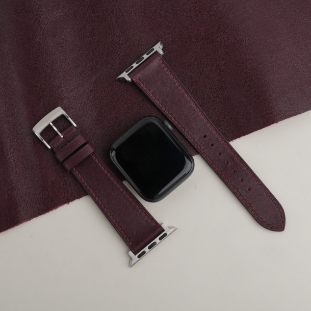 Dark Burgundy Box Calf Leather Apple Watch Band