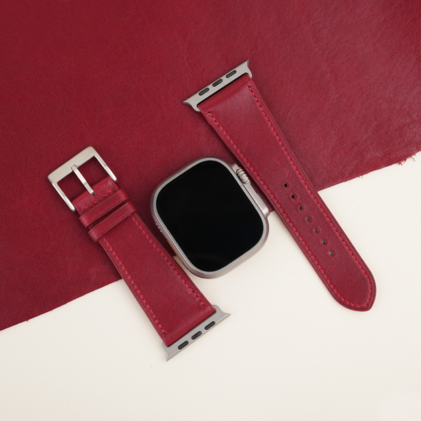 Bordeaux Box Calf Leather Apple Watch Ultra Band 3 Bordeaux Box Calf Leather Apple Watch Ultra Band